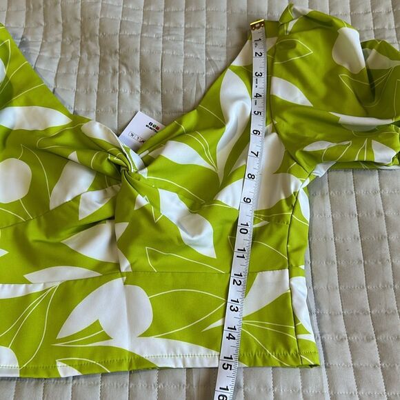 NEW - Twist Knot Floral Print Sweetheart Neckline Puff Sleeve Crop Top Sz M - Picture 6 of 9